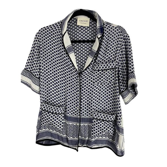 Cecile Copenhagen Woven Bowling Short Sleeve Button Shirt Women Size S *READ* - Picture 1 of 15